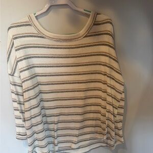 Cato Cream Striped Knit Top with Taupe & Gray Accents
